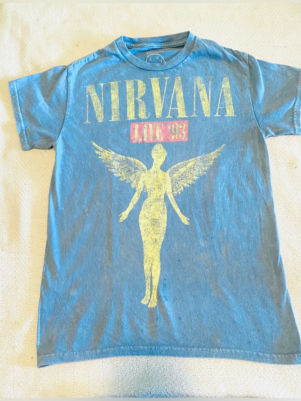 NIRVANA Blue Kids' Tee with Yellow Angel Graphic
